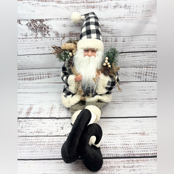 Santa Clause Holiday Christmas Decor Checkered Santa Black and White Decoration - Picture 1 of 9